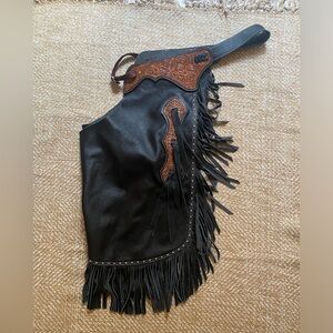 Leather Floral Tooled Cowboy Chinks